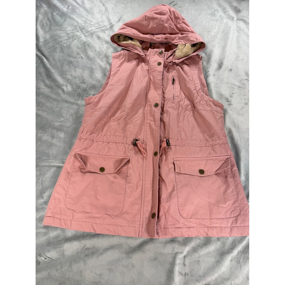 Love Tree 100% Cotton Sleeveless Faux Fur Shearling Utility Vest Dusty Pink Med